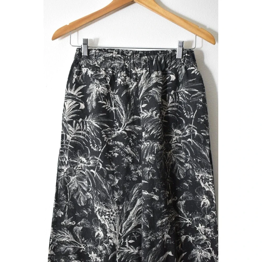SAIPH Wide Leg Pants Women S Black White Modern Tropical Botanical Palazzo - Picture 2 of 6